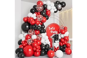 FLETORIN Decorazioni Compleanno 107 Pezzi, Arco Palloncini Nero e Rosso, Taglie 18 12 10 5 pollici Palloncini Arco Kit Per Feste Compleanno, Baby Shower, Matrimonio, Laurea, Battesimo Bambino Addobbi