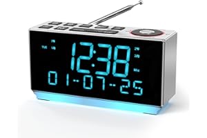 ITOMA Radio-réveil DAB+ et FM avec Bluetooth, 40 préréglages, casque, double réveil avec répétition et minuterie de sommeil, deux ports de charge, intensité variable, affichage de la température, affichage