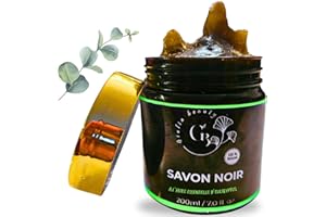 GIULIA BEAUTY PARIS | Savon Noir Naturel à l'Huile d'Eucalyptus - Corps, Peau, Visage - Gommage Exfoliant - Maroc Premium - Savon Beldi - Hammam Traditionnel
