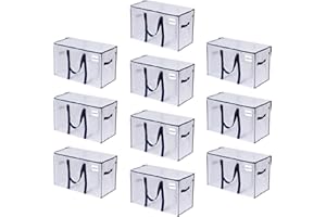 VENO 102L Lot de 10 Sac Déménagement grand avec Couvercle et Poignées Renforcées, Sac de Rangement Vêtement Résistant, Alternative aux Cartons Déménagement, Sacs de Voyage (Transparent, Lot de 10)