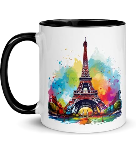 Set di 2 mini tazze Paris Torre Eiffel con cucchiaio, motivo monumenti di parigi colori pastello