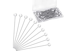 EHIOG 100pcs épingles à Coudre épingles Droites Épingles de Corsage Pins Tête de Perle Faux Épingles de Bouquet de Mariage Épingles Droites Blanches pour Couture, travaux manuels, décorations
