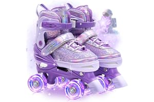 OLYSPM Pattini a Rotelle Bambina,Tomaia fluorescente,Roller Bambina regolabili con 8 Illuminante Ruote e borsa per riporre gli oggetti per Ragazzi,Ragazze e Principianti