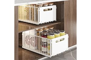 YunNasi Cassetto Estraibile Cucina Cassetto Telescopico Ripia Cassetti Scorrevole Armadio da Cucina Senza Bisogno di Trapano e Chiodi (Bianco, 2 pezzo 38D X 25W X19H CM)