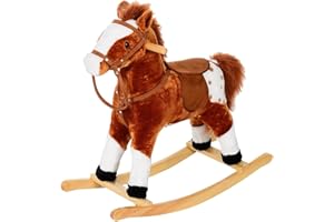 HOMCOM Rocking Horse Children's Rocking Animal Plush Swing Horse Baby Rocking Toy Gift for Children (Brown)