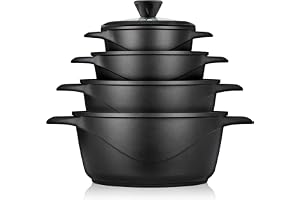 Briebe kastrullset för induktion, 8 stycken, set med 4 krukor av gjuten aluminium, non-stick-beläggning ILAG GRANITEC utan PF