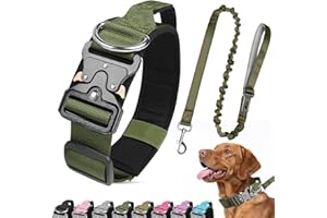 Ledeak Conjunto de Collar y Correa para Perros, Collar Táctico para Perro, Ajustable Collares Perro de Nailon Acolchado, Collares de Entrenamiento para Perros Medianos y Grandes (Verde, L)