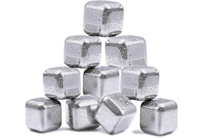 Flow Barware Lot de 10 pierres à whisky réutilisables en acier inoxydable pour whisky, vin, gin et boissons toniques Argenté