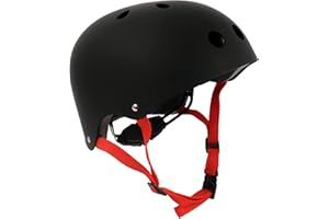 SKATE HUT SkateHut Matt Black Red Protection Helmet for Skating, BMX, Bike, MTB, Roller Derby, Stunt Scooter and Skateboarding. Ideal Skate Protection for Beginners