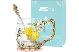 Wisolt Cadeau Fete des Meres Idee Cadeau Femme, Cadeau Maman, Cadeau Grand Mere, Cadeau Noel Femme, Cadeau Personnalisé,Tasse à Thé en Verre émaillé avec Cuillère et Tasse à Café