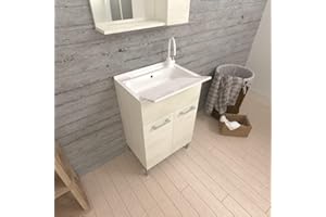 Kiamami Valentina - Lavatoio per lavanderia quercia bianco 50cm con strofinatoio asportabile | Pratico