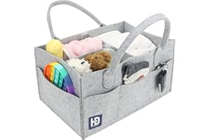 HY DOT Baby Nappy Caddy Organiser - 3mm Thick Grey Felt Nursery Storage Baskets with Changing Caddy Compartments