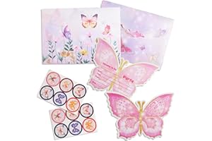 NTGFU 12PCS Pink Butterfly Party Invitations Kids, with 12 Butterfly Envelopes 12 Butterfly Blank Cards and Envelopes Stickers, Butterfly Party Invites for Girls Kids Birthday Baby Shower Celebration