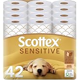 Scottex Sensitive Toilet Paper 42 Rolls with 3 Layers Delicate Care Thanks to the Touch of Almond Milk (7 Packs of 6 Rolls)