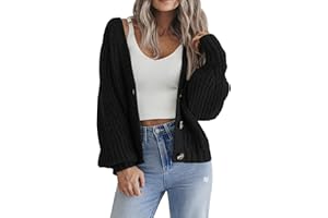 Hotouch Damska kurtka z dzianiny, dekolt w serek, z zapięciem na guziki, kardigan, krótki sweter z otwartym przodem, elegancka kurtka na ramię