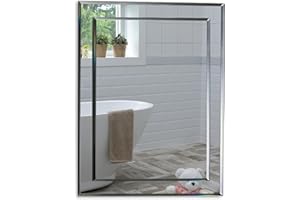 Neue Design Mood® Premium Rectangular Bathroom Mirror, Wall Mounted Bevelled Frameless Mirrors, Hangs Both Ways, Double Layer of Glass, Toilet Bedroom Hallway, (50cm x 40cm)