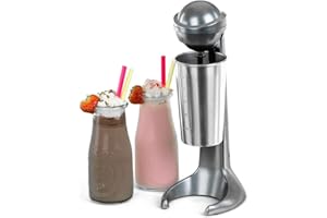 LIVIVO Retro Milkshake Maker 100W – Grey Electric Drink Mixer with 500ml Stainless Steel Cup – Ideal for Milk Frothing, Frappe, Iced Coffee, Protein Shakes, Smoothies, Macchiato, Pancake Batter