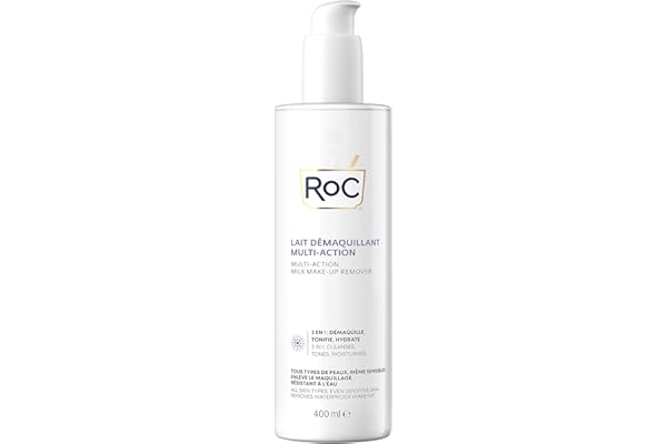 RoC - Démaquillant au Lait 3 en 1 - Nettoie, Tonifie et Hydrate - Élimine le Maquillage Waterproof - Tous Types de Peau - 400 ml