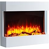 RICHEN camino elettrico Alva | Caminetto sospeso a parete con effetto fiamma 3D | Riscaldamento 2000 W | Focolare con telecom