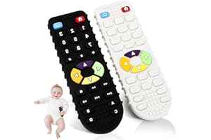 RUBESSIA Anneau Dentition Bebe, 2 Pièces Telecommande Jouet Dentition Bébé, Jouets Sensoriels de Qualité Alimentaire, Poussées Dentaires Jouets en silicone Sans BPA, pour 0-24 Mois Bébés Filles Garçons