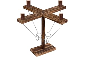ZMURED Ring Toss Game Hooks for Adults Kids, Wooden Ring Toss Game,4 Hooks 4 Rings, Handheld Board Table Games, Outdoor Indoor Ring Pub Games