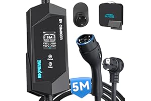 EVPEIWE EV Chargeur Type 2 Câble de Charge Schuko 3.68kW, Portable EVSE et Station de Charge avec Écran, Courant Commutable 6-16A pour Voitures Électriques IEC 62196-2 avec Sac, IP65 (Noir/5M)