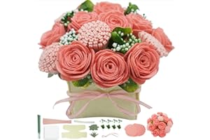 GENERIC BAZIMA DIY Felt Flower Art Craft Kit, DIY Pink Rose and Carnation Pot Bonsai Kit, Floral Gifts,Beginner Craft Kit,Arrange Pre-Cut Felt Flowers and Foliage