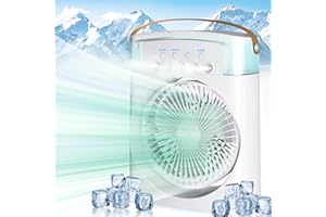 Unipampa Climatiseur Mobile, 600ml Climatiseur Portable 4-en-1, Ventilateur, Refroidisseur d'air, Humidificateur, 3 Vitesses, 3 Modes de Brume, Mini Climatiseur avec 7 Lumière LED, Pour bureau/Maison