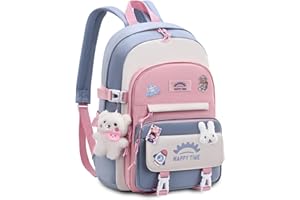 Tanou Mochilas Escolares Niña, 20 Litros Mochila para Niñas con Colgante de 8 a 12 Años, Ligera e Impermeable Mochila Kawaii Escolar de Nailon para Niñas, Azul