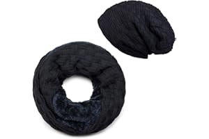 styleBREAKER Strick Loop Schal und Beanie Mütze Set mit Flecht Muster, Fleece Innenfutter, Winter, Unisex 01018211