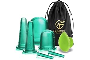 FUNXIM Ventosas Celulitis, tazas anticelulíticas con ventosas corporales, ventosas faciales, ventosas oculares y cepillo facial de silicona exfoliante, drenaje linfático o alivio natural del dolor