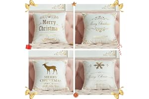 TOLOYE Fundas Almohada Navidad 4 Paquete, Oro Blanco Fundas de Cojines de Navideñas Fundas para Cojines de Sofa Cama de Navidad Decoración del Hogar 45x45cm (Oro Blanco)