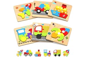 TLHWIN Drewniane puzzle dla dzieci 6-częściowe puzzle ze zwierzętami Montessori, drewniany zestaw zabawek dla dzieci dla dzieci w wieku od 1 roku życia (Transport)