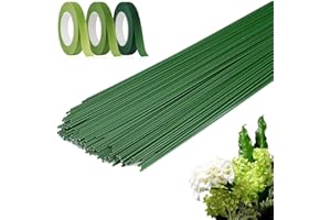 anyuan boy 150 Pièces Tige Fleur Artificielle, 3 Roules de Papier Crêpon Inclus - 30 cm Fil de Fer Facile à Plier pour Bricolage, Arrangements Floraux, Artisanat et Créations Creatives