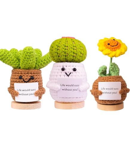 LunarCharm Positivitäts-Geschenkset – Gehäkelte Kartoffel & Sonnenblume, Mit Ermutigender Karte, Für Beste Freundin & Emotionale Unterstützung