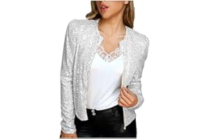 HAOLEI Femmes Paillettes Blazer Casual Sequin Manches Longues Veste Glitter Party Brillant Manteau Rave SurvêTement Doudoune pour SoiréE Cocktail CéRéMonie FêTe Danse Bal Club