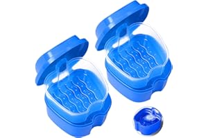 ONTHIS 2Pcs False Teeth Container with Filter, Plastic Braces Storage Box Oral Care Denture Cleaning Storage Container, Durable and Portable Retainer Case for Storing and Soaking Teeth (Navy Blue)