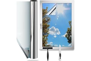 ‎GUTSURGE Gutsurge Spiegelfolie Fenster Sichtschutz 44.5x200cm Fensterfolie Sonnenschutzfolie Fenster Innen Privatsphäre Hitzeschutzfolie reflektierende UV-Schutzfolie Wärmeschutzfolie Rückstandslose Silber