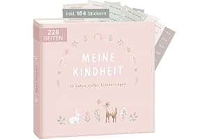 mintkind® Erinnerungsalbum Kindheit Rosa, Babybuch Mädchen mit Sticker Set, Geschenk zur Geburt, Fotoalbum Kinder, Tagebuch zum Eintragen, Erinnerungsbuch Kindheit 0–10 Jahre