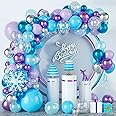 Snowflake Balloon Garland Arch Kit 94Pcs Frozen Birthday Party Decorations Metallic Blue Purple Silver Snowflake Foil Balloon for Winter Wonderland, Christmas, Holiday, Baby Shower, Snow Princess Girl