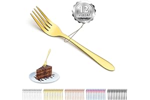 Kyraton Forchette da dessert dorate 12 pezzi, 14 cm forchette per torte in acciaio inossidabile dorate placcate in titanio, forchette per frutta, Lavastoviglie