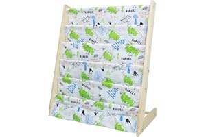 wooshwa Libreria Montessoriana per Bambini,Scaffale a 5 Livelli in Tessuto per Bambini,Librerie per Camerette con 3 Tasche con Maniche Profonde,63 * 30 * 73cm (Dinosauro verde)