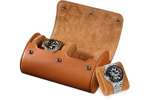 BAIGIO Reloj Rollo Caja de Reloj de Viaje 2 Relojes Caja de Viaje para Relojes Caja de Transporte de Viaje, Marrón