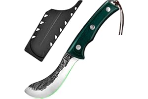 FULLHI Cuchillo deshuesador con funda,Cuchillo de cocina Full Tang,Cuchillo de acero al carbono para trinchar y deshuesar,Cuchillo de pesca para casa,Camping Barbacoa (Verde, 10cm)