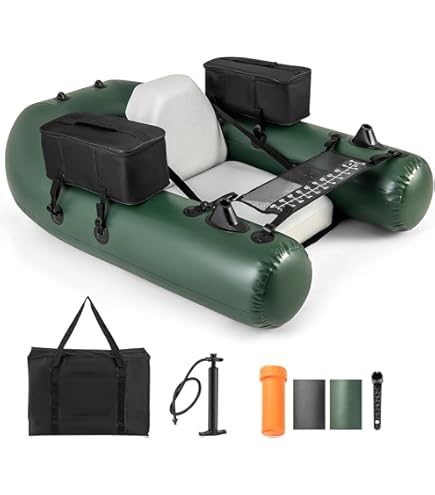 GOPLUS Bellyboat, Belly Boat, tot 150 kg belastbaar, opblaasbare rubberboot om te vissen, met peddel, pomp, visliniaal en 2 schouderbanden, 146 x 109 x 44 cm, camouflage GOPLUS Bellyboat, Belly Boat, tot 150 kg belastbaar, opblaasbare rubberboot om te vissen, met peddel, pomp, visliniaal en 2 schouderbanden, 146 x 109 x 44 cm, camouflage
