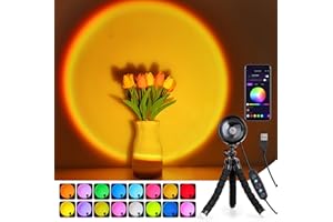 Kimimara Sunset Lamp de Projection 360°, Sunset Lamp Coucher de Soleil Intelligente avec APP Control, Changement de Couleur avec Synchronisation Musicale, Lampe Ambiance pour Salon