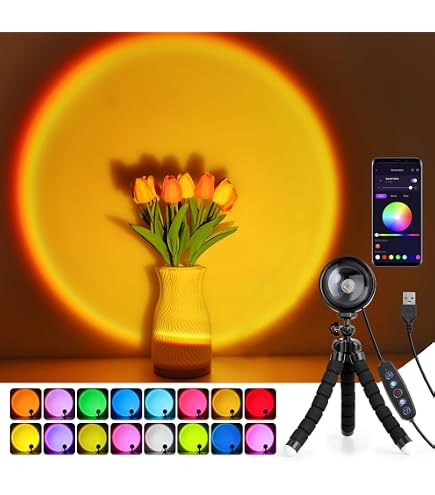Lampe Sunset Projecteur Lumière D'ambiance - 16 Couleurs, Rotation 180°, Alimentation USB, Pour Décoration, Photo, Streaming