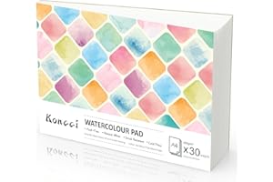 KONCCI Watercolour Paper Pad A4, 30 Sheets Watercolour Sketchbook 300GSM, Cotton Blend, Cold Press & Acid-Free, Natural White, Glued Bound, for Painting Drawing Beginner Students
