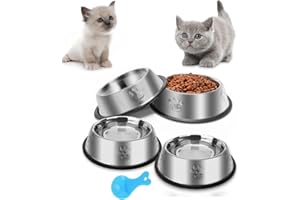 ACEONE Katzennapf, Futternapf Katze, 4 Stück Katzennäpfe Edelstahl rutschfest Katzen Napf Set, Fressnapf Katze aus Edelstahl Futterschüssel, Wasser Fütterung Schüssel