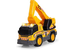 Dickie Toys 203306026 - Lastbil med Grävmaskin - Frihjul, Ljus, Ljud och 360 Grader Roterbar Platform med Grävmaskin, Längd: